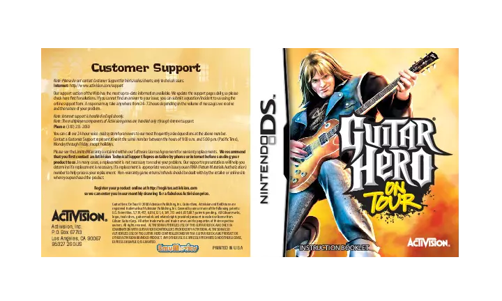 manual for Guitar Hero - On Tour